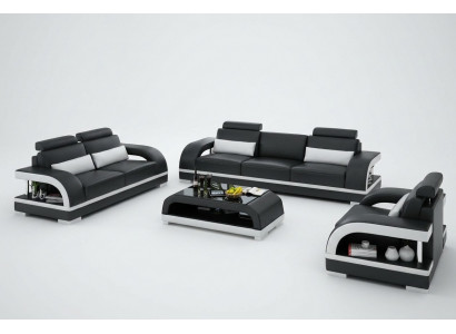 Design Sofasëtzgrupp Ledersofa Set 3+2+1 Sëtzgrupp Sofa Canapé Nei Zitadelle S/W