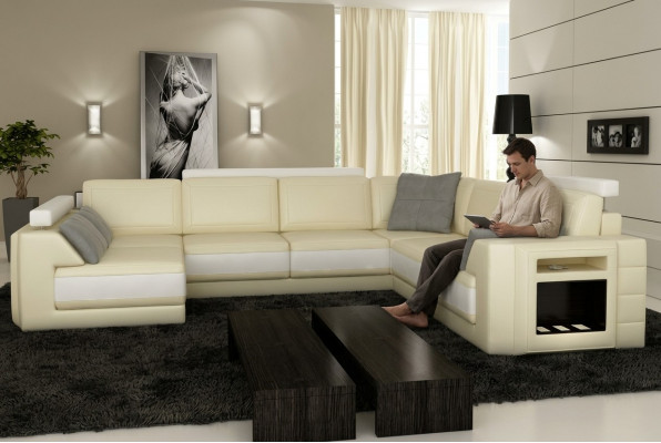 Designersofa Ecksofa Couch Ledersofa Polstersëtz Eck Garnitur +Liicht PHM3027