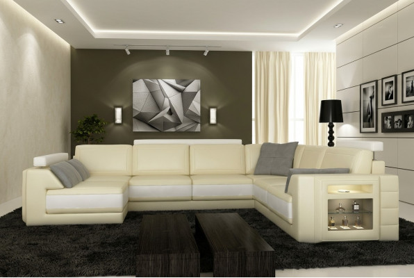 Designersofa Ecksofa Couch Ledersofa Polstersëtz Eck Garnitur +Liicht PHM3027