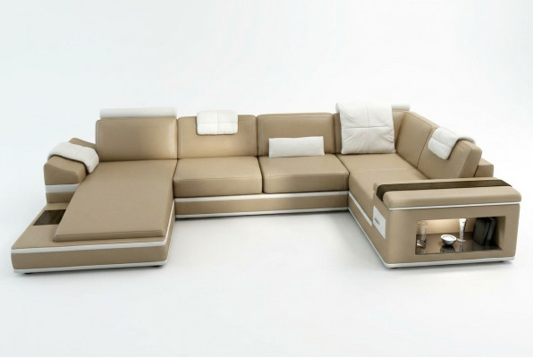 Ecksofa Canapé Couch Polster Lieder Garnitur Wohnlandschaft Eck Wohn Beige