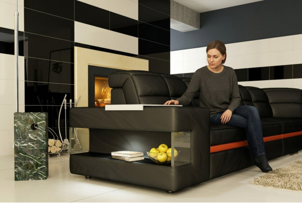 Ledersofa Designersofa Ecksofa Canapé Polstersofa Eckgarnitur mat Beleuchtung
