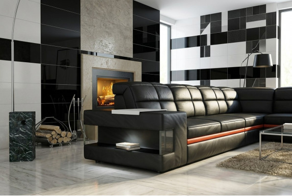 Ledersofa Designersofa Ecksofa Canapé Polstersofa Eckgarnitur mat Beleuchtung