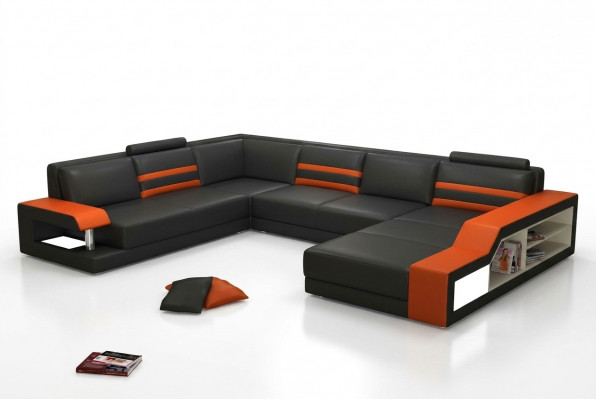Designersofa Ecksofa Couch Ledersofa Polstersëtz Eck Garnitur mat Liicht PHX1