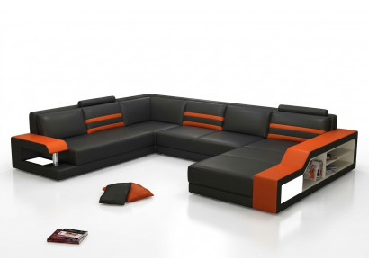 Designersofa Ecksofa Couch Ledersofa Polstersëtz Eck Garnitur mat Liicht PHX1