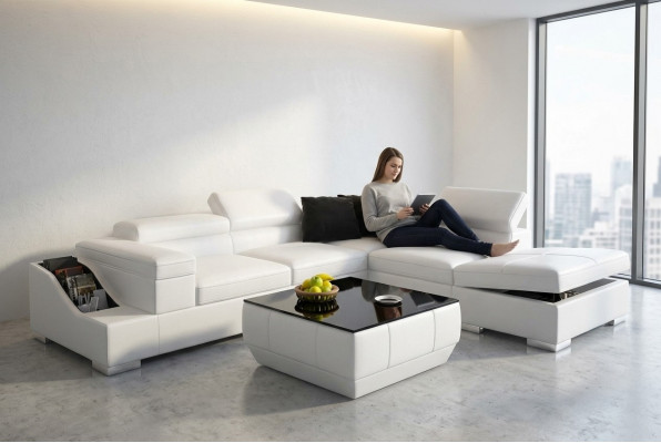 Ledersofa Sofa Canapé Modern Wunnlandschaft Ecksofa Eck Design Garnitur