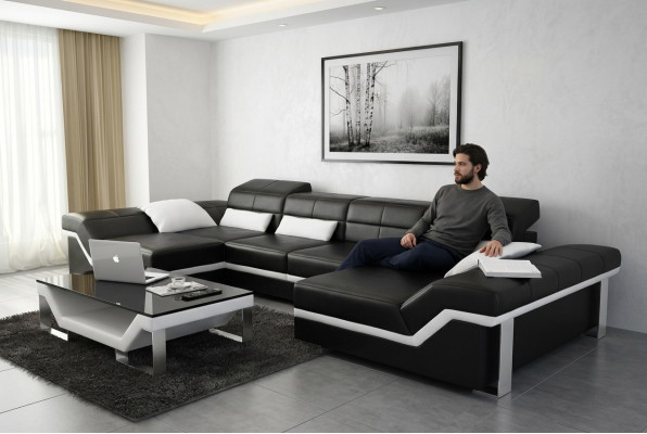 Ledercouch Sofa Couch Wunnlandschaft Eckcouch Garnitur Design Modern Sofa K5007C