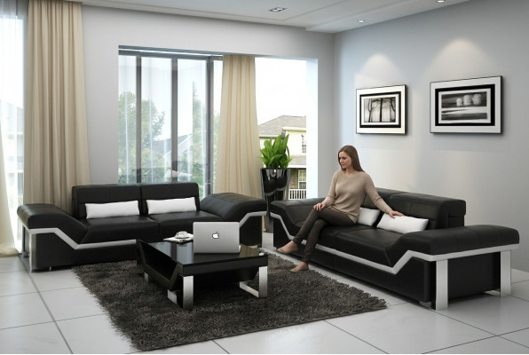 Ledercanapé Canapé Couch Wunnoase 3+3 Garnitur Design Modern Sofae Nei