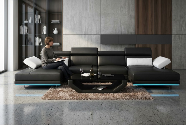 Ledercouch Sofa Couch Wunlandschaft Eckssofa Modern Garnitur Dekor Design
