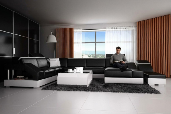 Ledersofa Canapé Couch Wohnlandschaft Ecksofa Garnitur Design Modern Canapé K5011