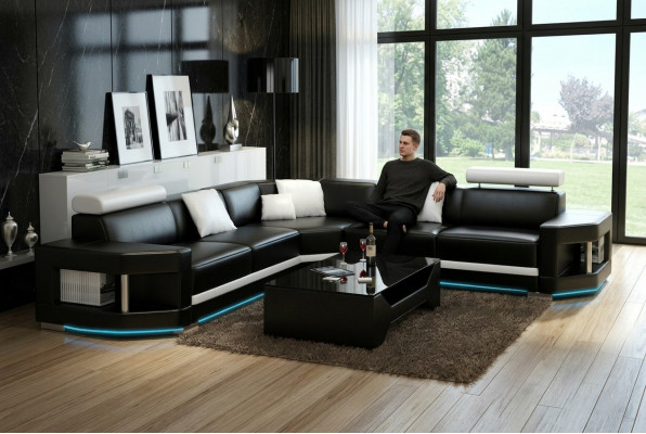 Liederdivan Sofa Modern Canapé Wunnlandschaft Ecksofa Garnitur Dekor Design