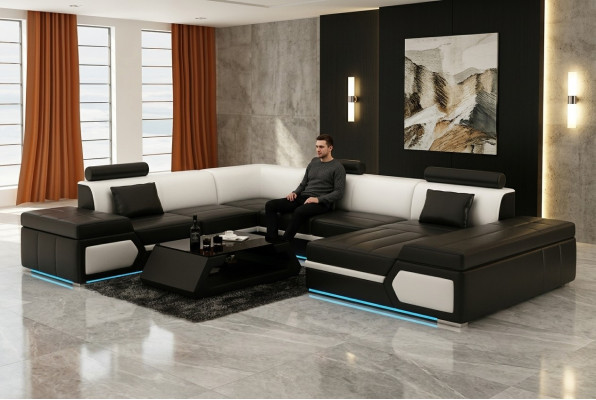 Lädersofa Sofa Canapé Wunnlandschaft Eckcouch Garnitur Design Modern Sofa K5013