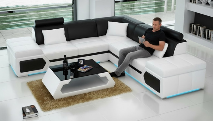 Ledersofa L-Form Canapé Wunnlandschaft Dekor Ecksofa Modern Garnitur Design