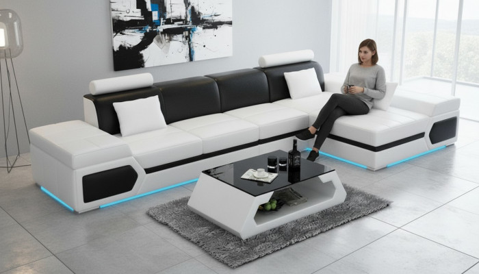 Ledersofa Modern Sofa Canapé Wunnlandschaft Ecksofa Garnitur Dekor Design