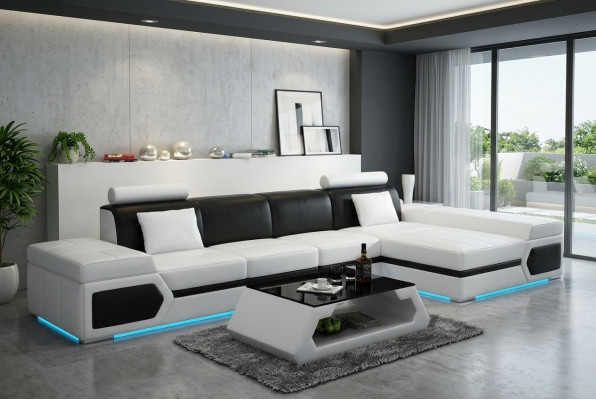 Ledersofa Modern Sofa Canapé Wunnlandschaft Ecksofa Garnitur Dekor Design