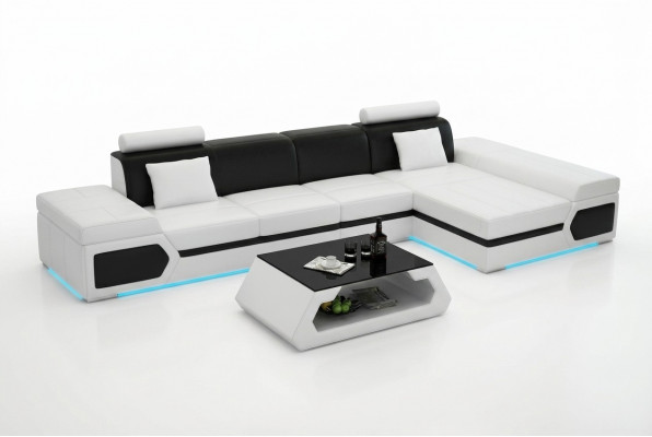 Ledersofa Modern Sofa Canapé Wunnlandschaft Ecksofa Garnitur Dekor Design