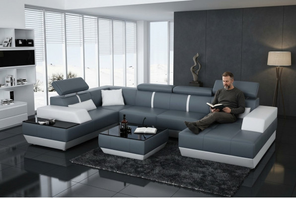 Ledercouch Sofa Canapé Wunnlandschaft Eckcouch Garnitur Design Modern Couch K5015