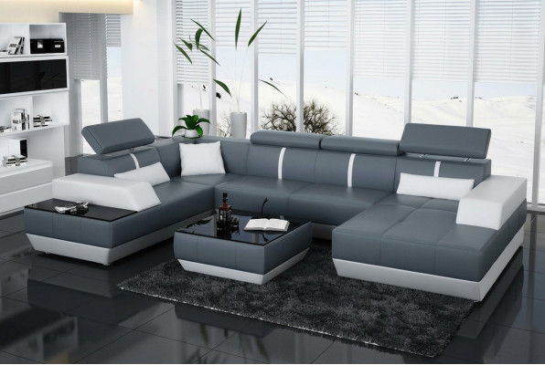 Ledercouch Sofa Canapé Wunnlandschaft Eckcouch Garnitur Design Modern Couch K5015