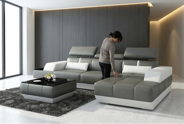 Modern Ledersofa Sofa Couch Design Wunnlandschaft Ecksofa Garnitur Dekor