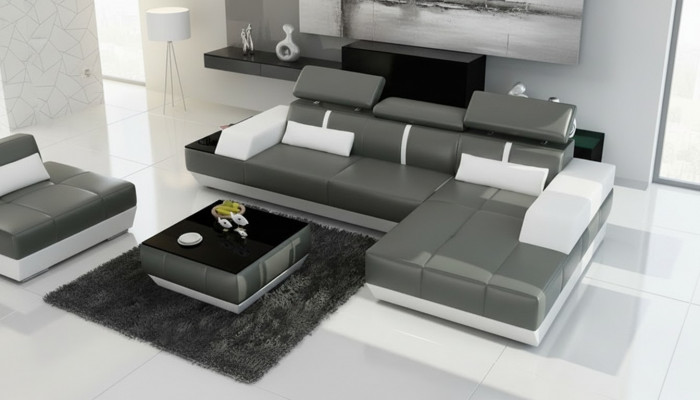 Modern Ledersofa Sofa Couch Design Wunnlandschaft Ecksofa Garnitur Dekor