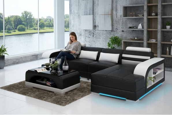 Ledersofa Canapé Wunnlandschaft Ecke Canapé Ensemble Design Modern Canapé G8033C