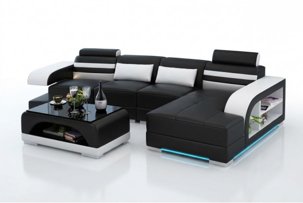 Ledersofa Canapé Wunnlandschaft Ecke Canapé Ensemble Design Modern Canapé G8033C