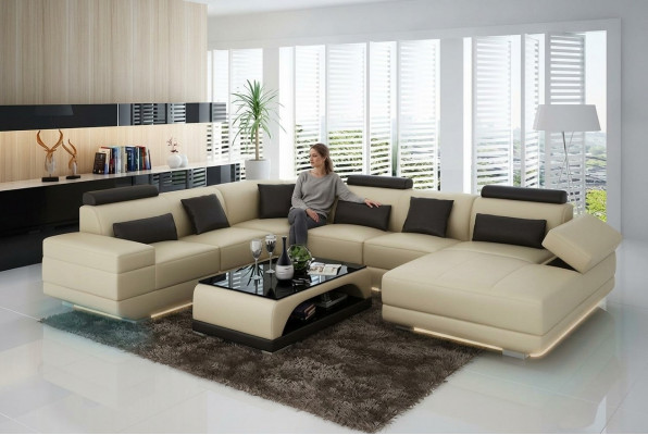 Lieder-Canapé Couch Wunnlandschaft Eckcanapé Eck Garnitur Design Modern Canapé