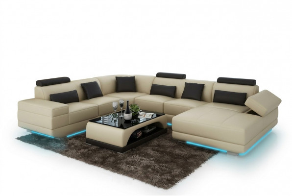 Lieder-Canapé Couch Wunnlandschaft Eckcanapé Eck Garnitur Design Modern Canapé
