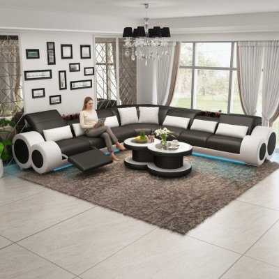 Ledersofa Canapé Wunnlandschaft Eckcanapé Eck-Garnitur Design Modern Canapé G8035C