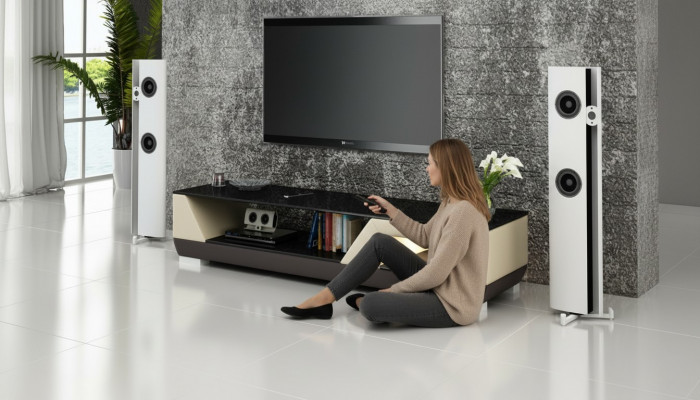 RTV TV Säitestuff Lieder Glas Dekor Dësch Fernseh Schaf Dësch Designer