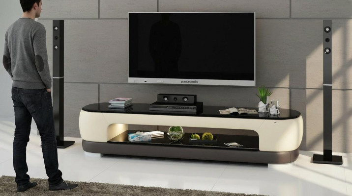 RTV TV-Säitendësch Dekor Lieder Glas Dësch Fernseeschaf Dësch Designer