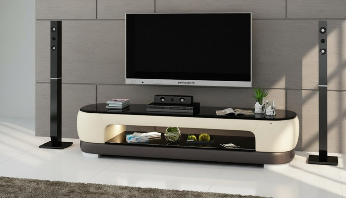 RTV TV-Säitendësch Dekor Lieder Glas Dësch Fernseeschaf Dësch Designer