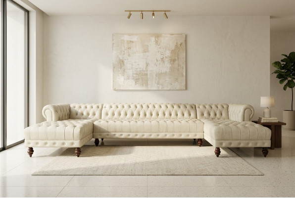Chesterfield Canapé U-fërmeg Sofa Klassesch Lieder Wunnlandschaft Ecksofa - 366