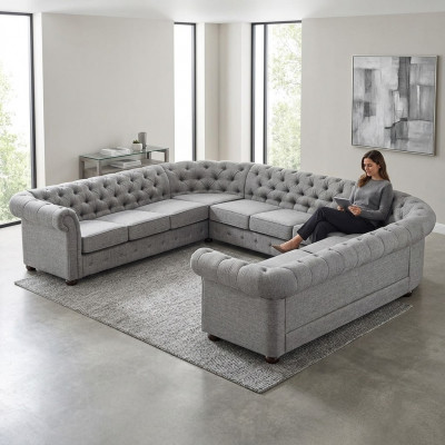 Chesterfield Canapé Sofa Polster Wunnlandschaft U-Form Garnitur Eckssofa