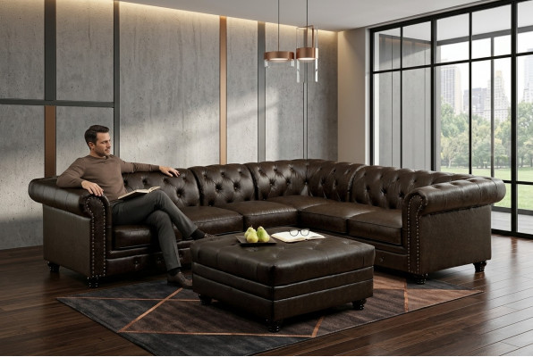 Chesterfield Ecksofa Canapé Couch Ledercouch Polster Eck Canapé Garnitur Design #336