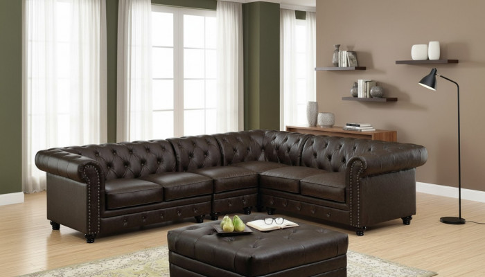 Chesterfield Ecksofa Canapé Couch Ledercouch Polster Eck Canapé Garnitur Design #336
