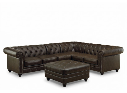 Chesterfield Ecksofa Canapé Couch Ledercouch Polster Eck Canapé Garnitur Design #336