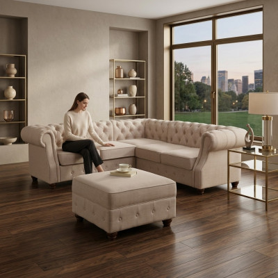Chesterfield Canapé Këssen Canapé Klassesch Textilgeschir Dekoratioun Eckcanapé