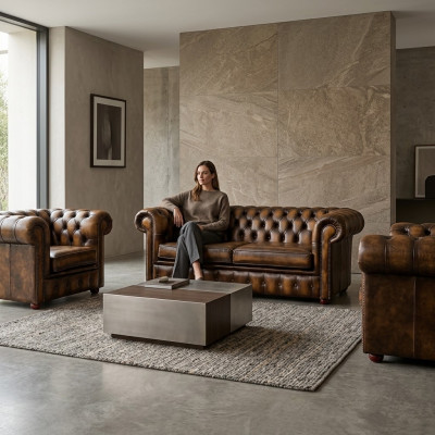 Chesterfield Lieder-Sofa 2+1+1 Textil-Couch Stoft Polster Sofa Garnitur