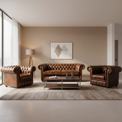 Chesterfield Lieder-Sofa 2+1+1 Textil-Couch Stoft Polster Sofa Garnitur