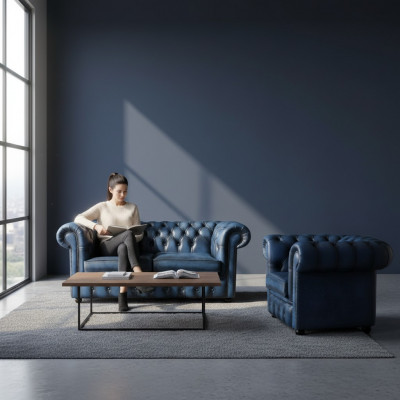 Chesterfield Sofa Canapé Polster Lieder Dekor Textil Sofagarnitur 2+1 Polster
