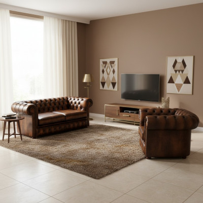 Chesterfield Dekor Sofa Canapé Këssen Lieder Textil Sofagarnitur 2+1 Këssen