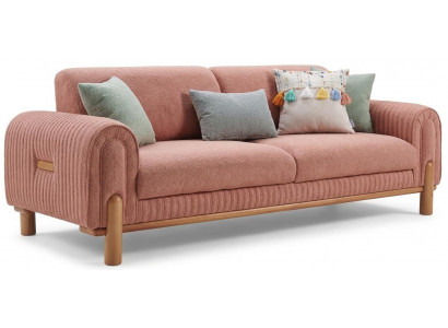 3-Sitzer-Sofa Rosa Farbe Moderner Stil Weiche Armlehnen Holzbeine