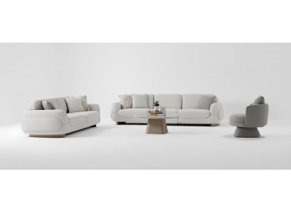 Wohnzimmer-Set Sofa Sessel Couchtisch Weiß Moderner Stil Glasplatte Neu