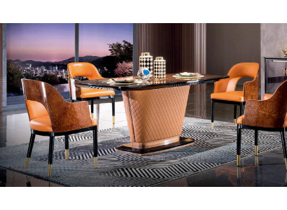 Stuhl Set 4x Stühle Leder Polster Lehn  Massiv Holz Esszimmer Sitz Möbel Holz