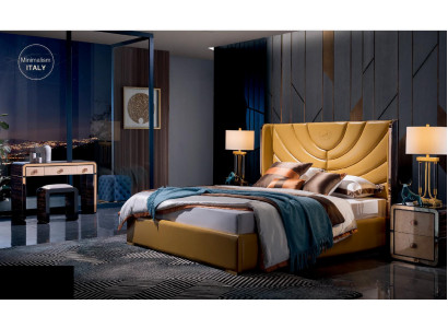 Schlafzimmer Betten Set Komplett Leder Modern Bett Schminktisch Nachttisch 5 tlg