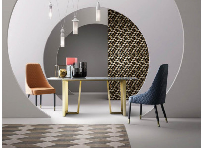 Leder Esstisch in Naturfarben mit Holzgestell, modernes Design