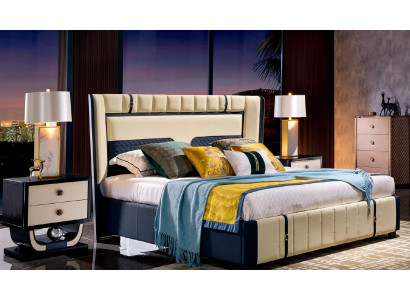 Luxus Schlafzimmer Doppelbett Bett 180x200 Leder Italienische Möbel Hotel Betten
