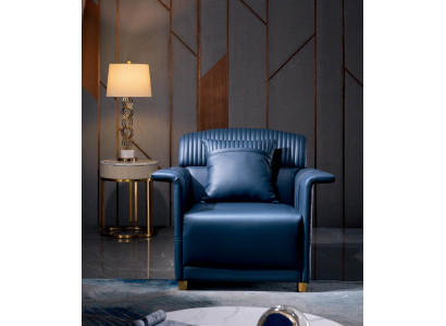 Sessel Stuhl Esszimmer Fernseh Lounge Sitz Blau Modern Design Polsterstuhl Neu