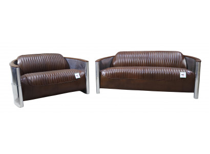 Sofagarnitur 3+2 Sitzer Sofa Couchgarnitur Couch Sessel Leder Vintage Retro NEU