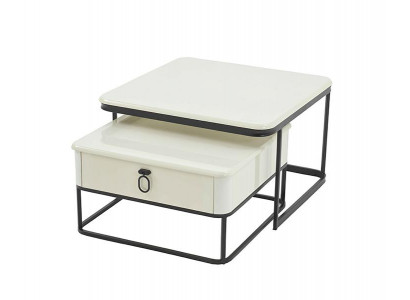 Beige Couchtisch mit Schubladen Wohnzimmer Hochwertig luxuriöse Möbel Designer